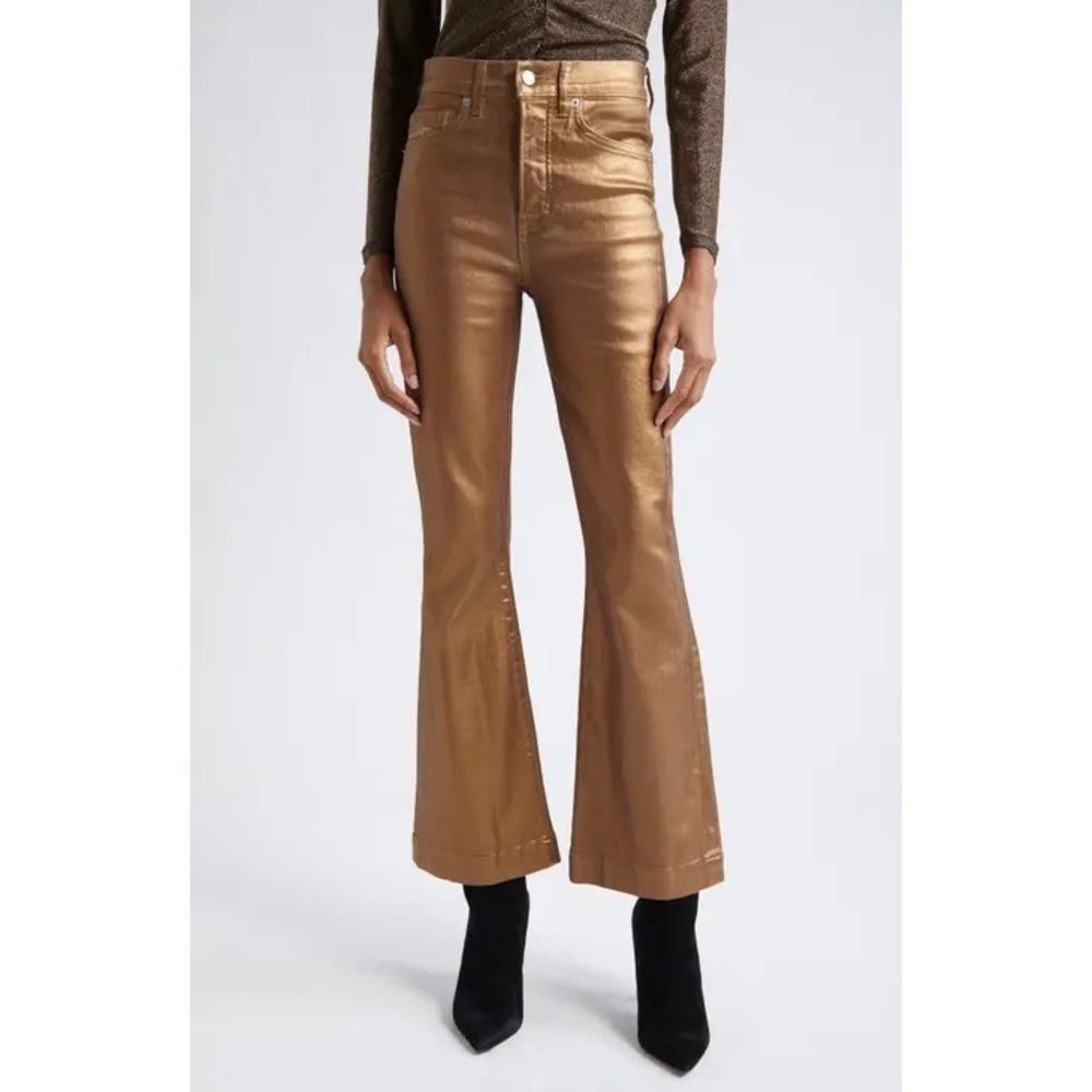 Veronica Beard Carson Ankle Flare High Rise Metallic Bronze‎ Jeans Size 29 Chic
